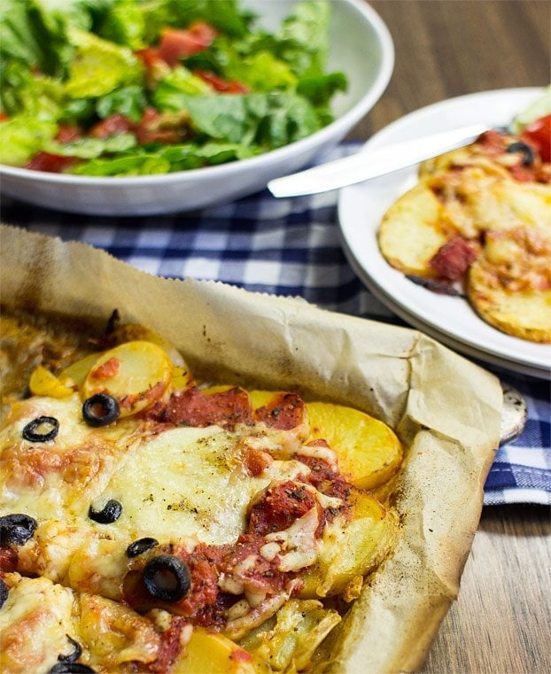Perfect Pizza Potatoes - Gluten-Free Pizza | hurrythefoodup.com