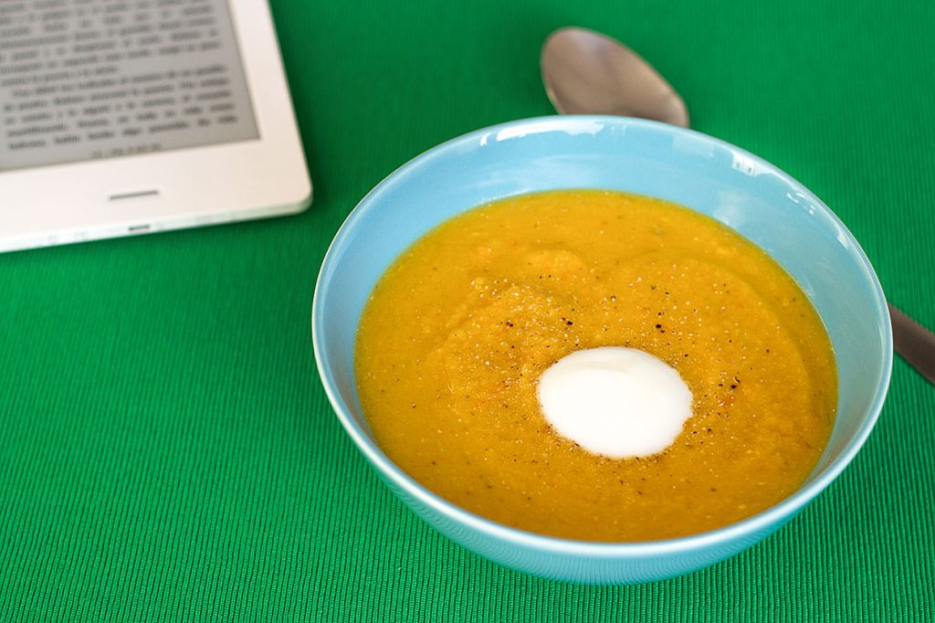 Jenny's Secret Carrot and Red Lentil Soup serving | hurrythefoodup.com