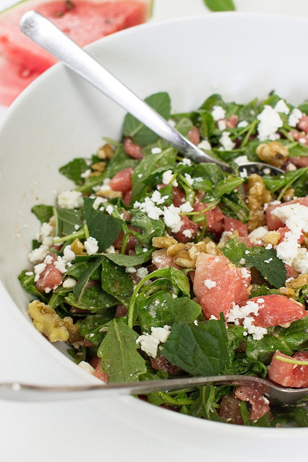 Watermelon and Feta Salad - Fresh & Fruity - salad is ready #salad #arugula | hurrythefoodup.com